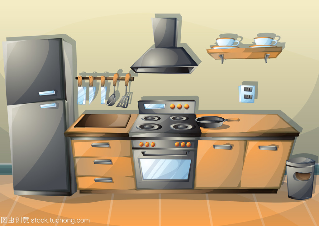 卡通矢量圖室內(nèi)廚房